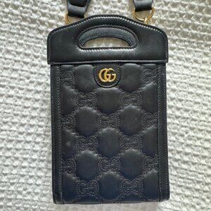 Gucci GG Matelassé Mini Top Handle / Phone Bag – Black Leather